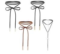 JewelryWe Schmuck 4 Stück Frauen Lange braun Schwarze Leder-gotische Seil Goldrohr Falsch Chokerhalsketten Collier, Quaste Halskette Länge einstellbare Halsband für Damen