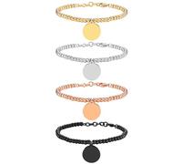 JewelryWe Schmuck 4pcs Armband Damen Perlenarmband Kugelarmband mit Rund Kreis Anhänger Edelstahl verstellbar Armreif Armkette Schwarz/Gold/Silber/Rosegold