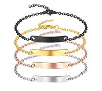 JewelryWe Schmuck 4pcs Personalisiert Armband Damen Glänzend Poliert Edelstahl Armkette Verstellbarer Armreif Kettenarmband mit Gravur Schwarz/Gold/Silber/Rosegold