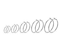 JewelryWe Schmuck 5 Paar Creolen Ohrringe Set Edelstahl Groß Rund Hängend Huggie Ohrringe Ohrhänger für Damen Mädchen, Durchmesser 30 40 50 60 70 mm, Silber
