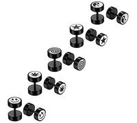 JewelryWe Schmuck 5 Paare Herren Ohrringe, Edelstahl Fakeplugs Fake Plug Tunnel Ohrstecker Ohr Piercing, Schwarz Weiß, 5 verschiedene Designs