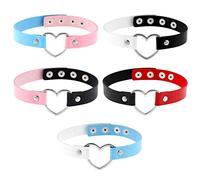 JewelryWe Schmuck 5pcs Damen Choker Leder Halsband Gothic Punk Lolita Herz Sklave Kragen Halskette 32-38cm Erstellbare Zweifarbig Collier Kette, 5 Farben Set