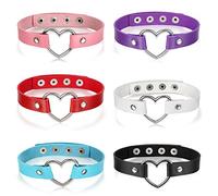 JewelryWe Schmuck 6pcs Set Damen Choker Halsband Halskette, Leder Legierung 33-40cm Erstellbare Punk Lolita Herz Collier Kette, 6 Farben