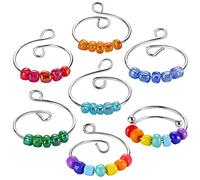 JewelryWe Schmuck 7 Stück Fidget Angst Ringe Damen Spinning Mit Bunten Kugel Perlen Bandringe Zappelringe Stressabbau Dünne Stapelbare Beads Einstellbare Offene
