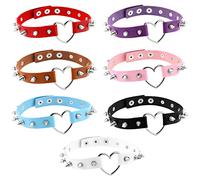 JewelryWe Schmuck 7pcs Damen Choker Leder Halsband Gothic Punk Lolita Herz Spike Nieten Sklave Kragen Halskette 34-38cm Erstellbare Collier Kette, 7 Farben Set