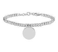 JewelryWe Schmuck Armband Damen Perlenarmband Kugelarmband mit Rund Kreis Anhänger Edelstahl verstellbar Armreif Armkette Silber