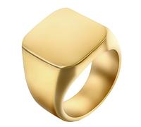 JewelryWe Schmuck Biker Edelstahl Herren-Ring, Glänzend Poliert Siegelring Quadrat Band Ring, Gold Größe 65 - mit Geschenk Tüte
