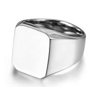 JewelryWe Schmuck Biker Edelstahl Herren-Ring, Glänzend Poliert Siegelring Quadrat Band Ring, Silber Größe 59 - mit Geschenk Tüte