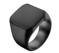 JewelryWe Schmuck Biker Herren-Ring mit Gravur, Personalisierte Edelstahl Glänzend Poliert Siegelring Quadrat Band Ring, Schwarz Größe 59