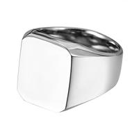 JewelryWe Schmuck Biker Herren-Ring mit Gravur, Personalisierte Edelstahl Glänzend Poliert Siegelring Quadrat Band Ring, Silber Größe 62