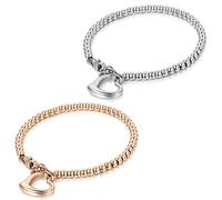 JewelryWe Schmuck Charme Damen Kugel Perlen Armband,Handgelenk Kugel Perlenkette mit Herz Anhänger, Edelstahl Armreif, Silber