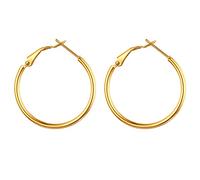 JewelryWe Schmuck Creolen Damen Edelstahl Hochglanz Poliert Große Ring Ohrringe Ohrhänger Ohrstecker Ohr-Piercings für Frauen Mädchen Gold- Durchmesser: 30 mm