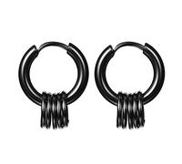 JewelryWe Schmuck Creolen Ohrringe Herren Damen Edelstahl Kreis Ringe Ohrhänger Klappcreolen Huggie, Schwarz/Gold/Silber, Durchmesser 15mm/17mm/19mm