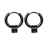 JewelryWe Schmuck Creolen Ohrringe Herren Damen Edelstahl Kreis Ringe Ohrhänger Klappcreolen Huggie, Schwarz/Gold/Silber, Durchmesser 15mm/17mm/19mm