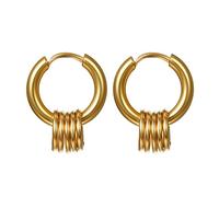 JewelryWe Schmuck Creolen Ohrringe Herren Damen Edelstahl Kreis Ringe Ohrhänger Klappcreolen Huggie, Schwarz/Gold/Silber, Durchmesser 15mm/17mm/19mm