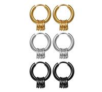 JewelryWe Schmuck Creolen Ohrringe Herren Damen Edelstahl Kreis Ringe Ohrhänger Klappcreolen Huggie, Schwarz/Gold/Silber, Durchmesser 15mm/17mm/19mm