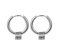 JewelryWe Schmuck Creolen Ohrringe Herren Damen Edelstahl Kreis Ringe Ohrhänger Klappcreolen Huggie, Schwarz/Gold/Silber, Durchmesser 15mm/17mm/19mm