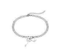 JewelryWe Schmuck Damen Armband Edelstahl doppelt Kette Charmsarmband verstellbare Armkette mit Schneeflocke Schlüssel und Herz Schloss Sperren Anhänger Silber