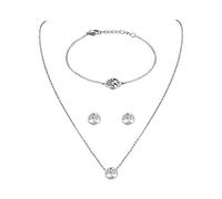 JewelryWe Schmuck Damen Armband Halskette Ohrringe Schmuckset Edelstahl Lebensbaum Anhänger mit Kette, Armkette & Ohrstecker Set für Frau Mädchen Silber