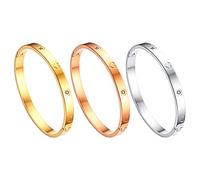 JewelryWe Schmuck Damen Armreif Edelstahl Zirkonia Herz Prägung Armband 6mm breit mit Schließe Armspange Gravur Länge 18cm Gold Rosegold Silber