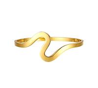 JewelryWe Schmuck Damen Armreif Einfache Glänzende Wellen Charm Edelstahl Manschette Armband Armspange mit Gravur für Frauen Mädchen Gold