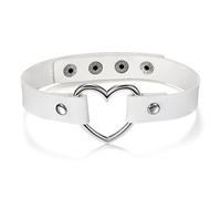 JewelryWe Schmuck Damen Choker Halsband Halskette, Leder Legierung 33-40cm Erstellbare Punk Lolita Herz Collier Kette, Weiß Silber