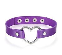 JewelryWe Schmuck Damen Choker Halsband Halskette, Leder Legierung 33-40cm Erstellbare Punk Lolita Herz Collier Kette, Lila Silber