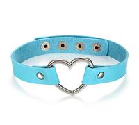 JewelryWe Schmuck Damen Choker Halsband Halskette, Leder Legierung 33-40cm Erstellbare Punk Lolita Herz Collier Kette, Blau Silber