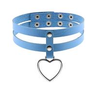 JewelryWe Schmuck Damen Choker Halsband Leder Halskette Gothic Punk Herz Zweischichtig Collier Kette mit Herz Anhänger verstellbare Kragen Halsketten für Frauen Mädchen Blau
