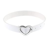 JewelryWe Schmuck Damen Choker Halsband Leder Halskette Gothic Punk Lolita Herz Collier Kette verstellbare Schnalle Kragen Halsketten für Frauen Mädchen Weiß