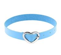 JewelryWe Schmuck Damen Choker Halsband Leder Halskette Gothic Punk Lolita Herz Collier Kette verstellbare Schnalle Kragen Halsketten für Frauen Mädchen Blau