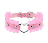 JewelryWe Schmuck Damen Choker Halsband Leder Spitze Halskette Gothic Punk Lolita Herz Collier Kette verstellbare Schnalle Kragen Halsketten für Frauen Mädchen Rosa