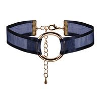 JewelryWe Schmuck Damen Choker Halskette mit O-Ring Anhänger Blau Transparent Gothic Halsband Sexy Kette Verstellbar Handarbeit