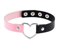 JewelryWe Schmuck Damen Choker Leder Halsband Gothic Punk Lolita Herz Sklave Kragen Halskette 32-38cm Erstellbare Zweifarbig Collier Kette, Schwarz Pink