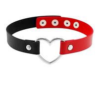 JewelryWe Schmuck Damen Choker Leder Halsband Gothic Punk Lolita Herz Sklave Kragen Halskette 32-38cm Erstellbare Zweifarbig Collier Kette, Schwarz Rot