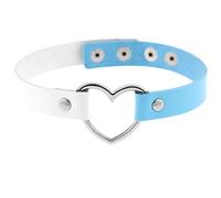 JewelryWe Schmuck Damen Choker Leder Halsband Gothic Punk Lolita Herz Sklave Kragen Halskette 32-38cm Erstellbare Zweifarbig Collier Kette, Blau Weiß