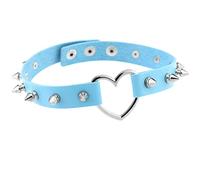 JewelryWe Schmuck Damen Choker Leder Halsband Gothic Punk Lolita Herz Spike Nieten Sklave Kragen Halskette 34-38cm Erstellbare Collier Kette, Blau
