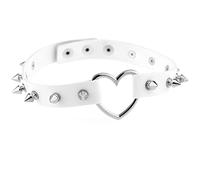 JewelryWe Schmuck Damen Choker Leder Halsband Gothic Punk Lolita Herz Spike Nieten Sklave Kragen Halskette 34-38cm Erstellbare Collier Kette, Weiß