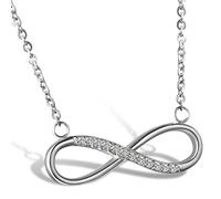 JewelryWe Schmuck Damen Halskette, Edelstahl Zirkonia Diamant Infinity Unendlichkeit Zeichen Anhänger mit 50cm Kette, Silber