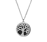 JewelryWe Schmuck Damen Halskette Lebensbaum Kette mit Gravur, Edelstahl Baum des Lebens Anhänger mit Zirkonia Silber Geschenk