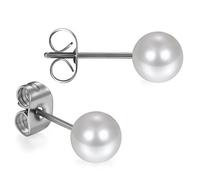 JewelryWe Schmuck Damen Ohrstecker, Elegant Edelstahl Imitation Perlen Kugel Ohrringe Gestüt Stecker Silber Weiß 5mm für Frauen Mädchen