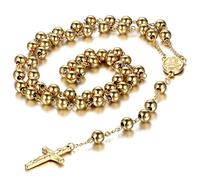 JewelryWe Schmuck Edelstahl Anhänger Halskette Gold Jesus Christ Kruzifix Kreuz Rosenkranz Jahrgang 36.6 Zoll Kette Herren,Damen (Ostern Geschenk)