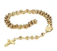 JewelryWe Schmuck Edelstahl Anhänger Halskette Gold Jesus Christ Kruzifix Kreuz Rosenkranz Jahrgang 30.7 Zoll Kette Herren,Damen