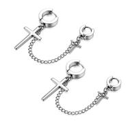 JewelryWe Schmuck Edelstahl Damen Herren Ohrringe, 2 Ohrlöcher Klassische Kreuz Ketten Ohrhänger Huggie Klapp Hoop Creolen Ohrstecker Ohrschmuck ein Paar