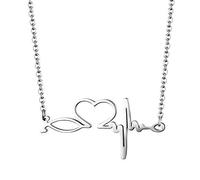 JewelryWe Schmuck Edelstahl Herzschlag Pulse Rhythmus EKG Herzfrequenz Hohl Herz Anhänger mit 45cm Kette, Krankenschwester Arzt Medizinische Stethoskop Charme Halskette für Damen, Gold Silber
