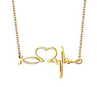 JewelryWe Schmuck Edelstahl Herzschlag Pulse Rhythmus EKG Herzfrequenz Hohl Herz Anhänger mit 45cm Kette, Krankenschwester Arzt Medizinische Stethoskop Charme Halskette für Damen, Gold Silber
