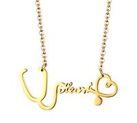 JewelryWe Schmuck Edelstahl Herzschlag Pulse Rhythmus EKG Herzfrequenz Hohl Herz Anhänger mit 45cm Kette, Krankenschwester Arzt Medizinische Stethoskop Charme Halskette für Damen, Gold Silber