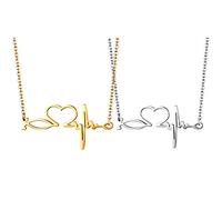 JewelryWe Schmuck Edelstahl Herzschlag Pulse Rhythmus EKG Herzfrequenz Hohl Herz Anhänger mit 45cm Kette, Krankenschwester Arzt Medizinische Stethoskop Charme Halskette für Damen, Gold Silber