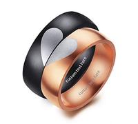 JewelryWe Schmuck Edelstahl Ring mit Gravur, Puzzle Herz Partnerringe Freundschaftsringe Eheringe Trauringe Verlobungsringe für Herren Damen, Schwarz Rosegold