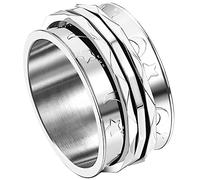 JewelryWe Schmuck Fidget Angst Ring Damen Retro Mond Sterne Edelstahl Drehbarer Anti Stress Band Bandring mit Gravur, Silber Größe 65